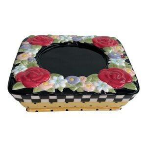 Mary Engelbreit Floral Saucer Coaster Vintage Y2k 2000 Black and Red Ceramic